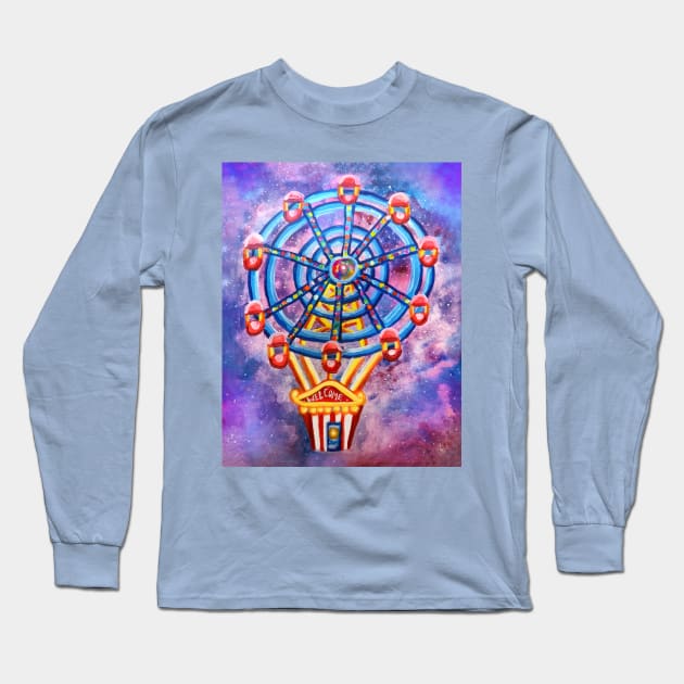 Dream Carnival Ferris Wheel Hot Air Balloon Long Sleeve T-Shirt by Art by Deborah Camp